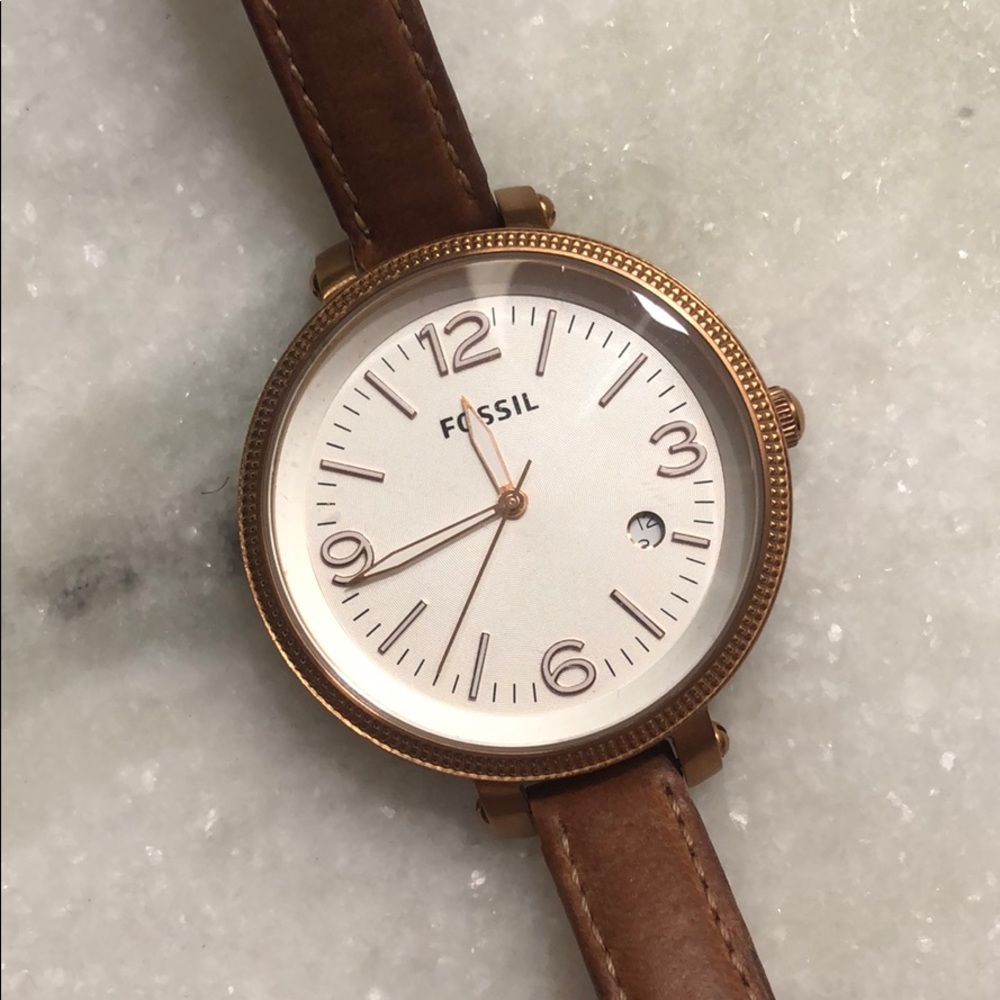 Leather, rose gold, Fossil watch